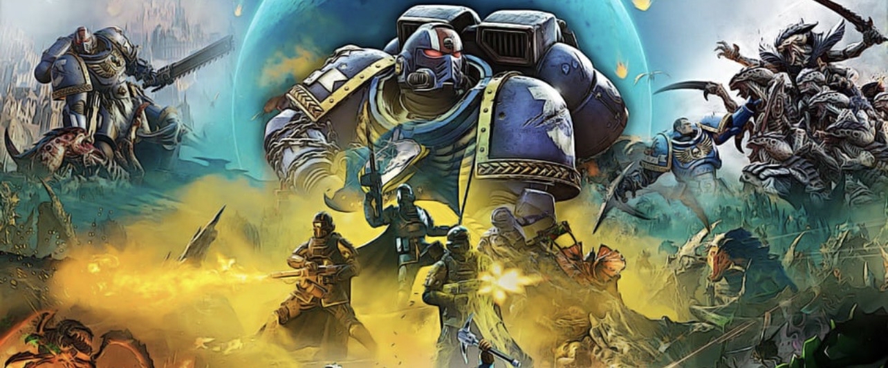 Discovery splash banner for Helldivers 2/Space Marine 2 LFG Discord server