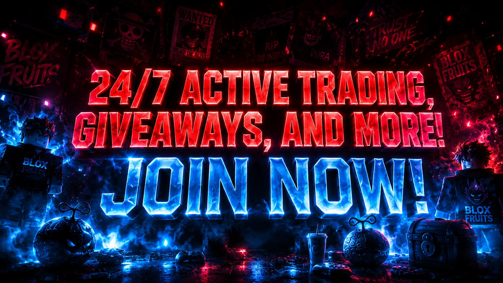 Discovery splash banner for Blox Fruits Trading Server | Stock & Values Discord server